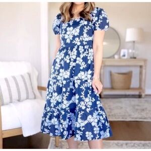 J. Crew Tiered Poplin Puff-sleeve Midi Dress